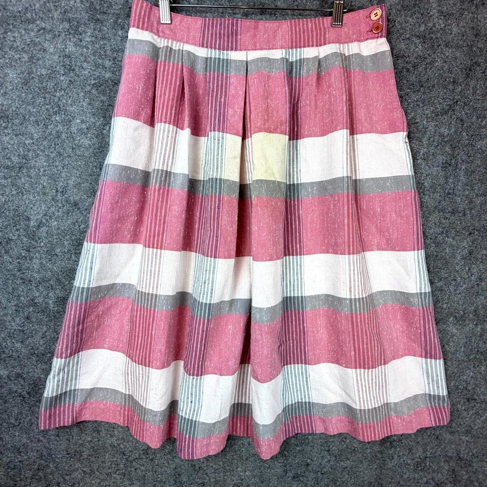 Vintage Dimensions Skirt Women Pink White Buffalo Plaid Pleated‎ Cottagecore